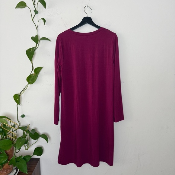 Eileen Fisher Fuchsia V Neck Soft Cotten Blend Midi Dress - {S} - Picture 2 of 4